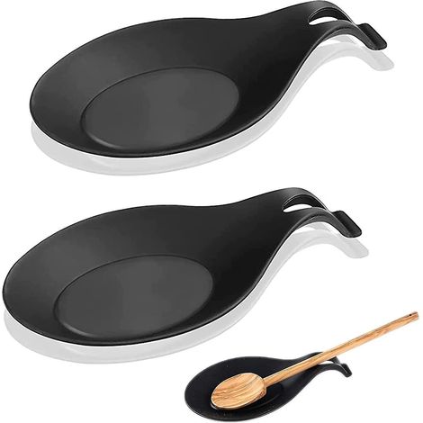 Silikon-Löffelablage (2er-Set), Küchenutensilienablage aus Silikon, Wärmende Löffelablage, Silikon-Löffelablage für Küche, Haushalt und Esszimmer – Schwarz (1/5)