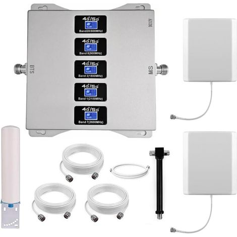 Amplificateur 4G Repeteur 4G Amplificateur Reseau Mobile 5 Bandes Améliorez 2G/3G/4G/partie 5G, Deux Antennes D'intérieur (1/5)