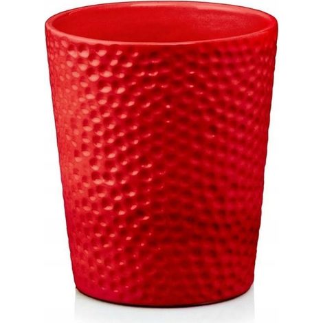 Maceta de cerámica con tapa redonda, repujada, roja, 13 cm.