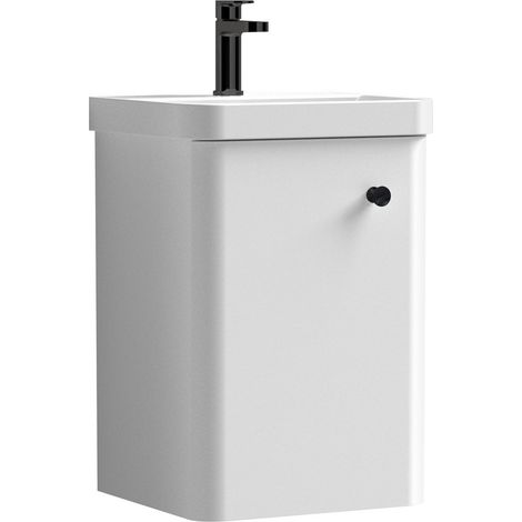 Balterley Flashbrook Modern Bathroom Wall Hung 1 Door Vanity Unit Basin, Gloss White / Matt Black, 400mm