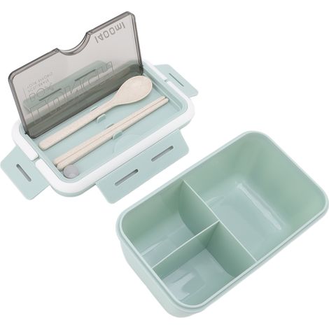 Lot de 3 boîtes repas isothermes coréennes 1400ml, style mignon pour étudiantes, lunchbox portable pour employés de bureau, compartiments verts adaptés au micro-ondes