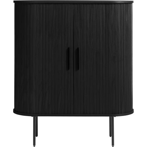 Buffet haut aux angles arrondis en bois et métal H118cm - Noir - Alicia (1/4)