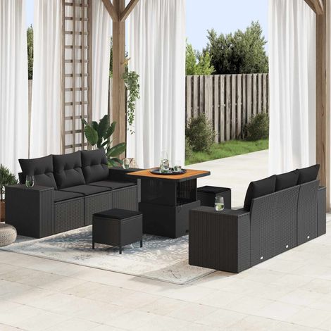 Teenpull – Gartensofa-set mit Kissen Schwarz 221 x 204 x 85 cm Poly Rattan (1/5)