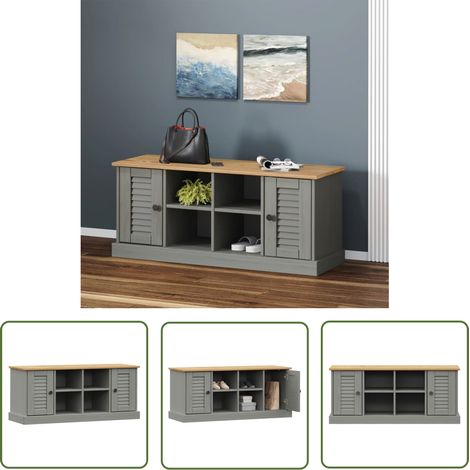 The Living Store Banc à chaussures VIGO gris 106x35x45 cm bois massif de pin - Banc Entrée - Banc Chaussure - Meuble Rangement - Banc Coffre - Mobilier Intérieur (1/5)