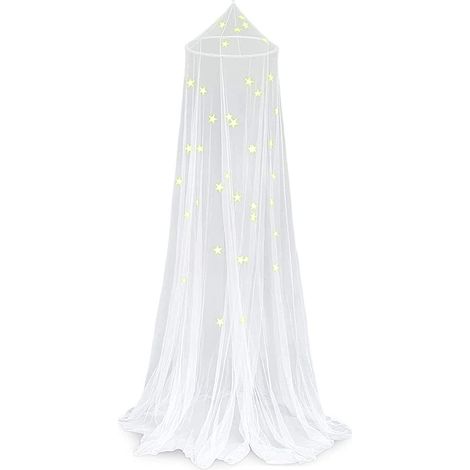 1 Mosquitera para cama infantil, estampado de estrellas luminosas, no requiere taladrar, fibra de poliéster, protección contra insectos, para viajes y hogar. (1/5)
