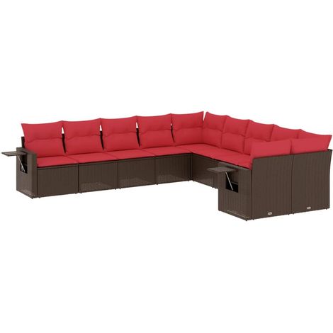 Maison Exclusive - 10-teiliges Gartensofa-Set mit Kissen, braun,