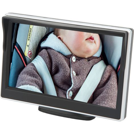 Rétroviseur bébé voiture 5 pouces écran HD 800RGB vision nocturne infrarouge rotation 120° caméra siège arrière 12V-24V DC pour automobile (1/5)