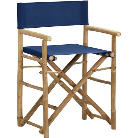 Maison Exclusive - Klappbare Regiestühle 2 Stk. Blau Bambus und S (1/5)
