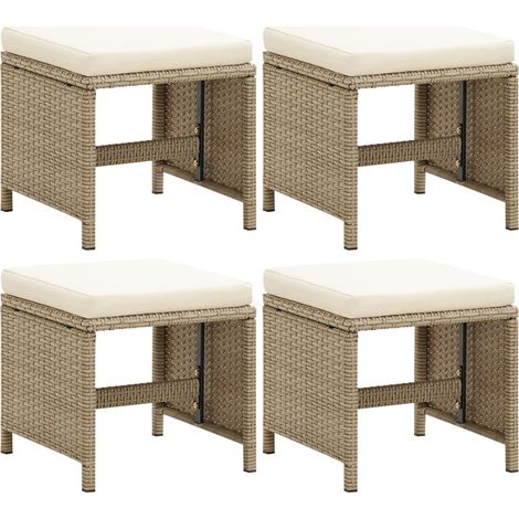 Gartenhocker 4 Stk. mit Sitzkissen Poly Rattan Beige