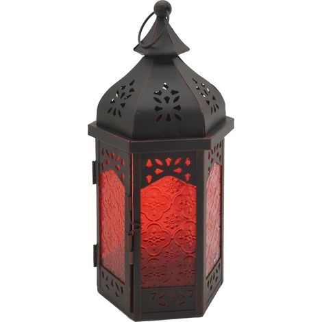 Rebecca Mobili Kerzenhalter Laterne Metallglas Schwarz Rot 32x16x14
