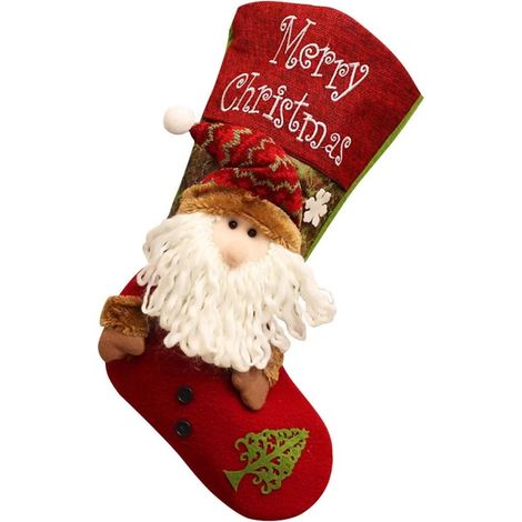 Chaussette de Noël avec un Père Noël suspendu et sachet de bonbons. (1/5)