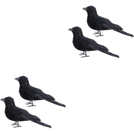 Lot de 2 Corbeaux Noirs Vifs pour Décoration Dhalloween Jouet Réaliste en Forme Doiseau Corbeau 2 Pièces (1/5)