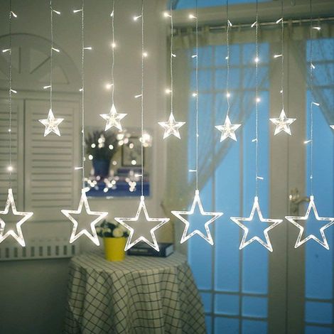 Rideaux Lumineux Étoiles de Noël, 138 LED Guirlandes Lumineuse avec 12 Étoiles, 8 Modes Lumières de Fenêtre de Noël pour Arbre de Noël, Fête, Mariage, Jardin, Chambre, Décoration de Noël (1/4)