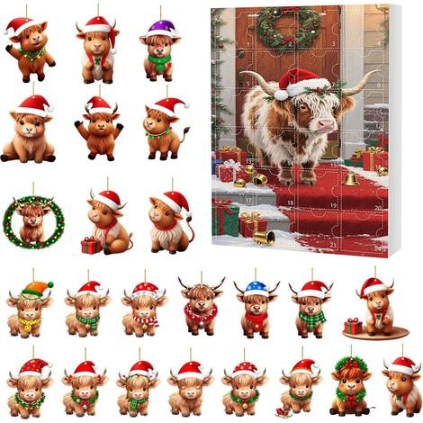 Compte À Rebours en Ornement De Vache Pendentif Décoratif Festif 2D Plat pour Compte à Rebours Calendrier de l'Avent Animal Ornement d'arbre de Noël pour Sac à Dos Voiture Maison Dortoir (1/5)