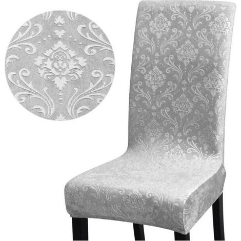 Housse De Chaise - Velours Épais Gaufré - Gris Clair - Universelle Pour Chaises Standard - 1 Pièce (1/5)