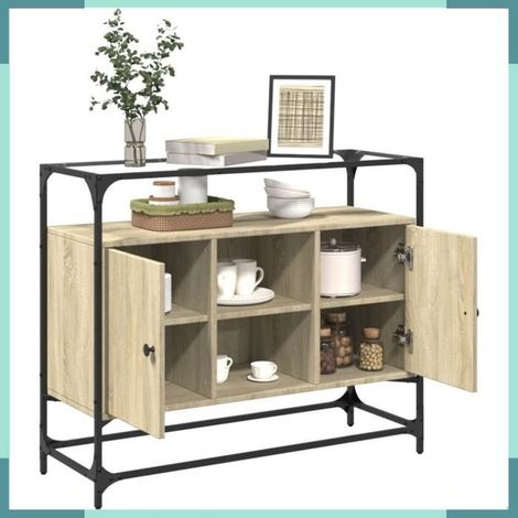 846070 Buffet avec dessus en verre chêne sonoma bois d'ingénierie (1/5)