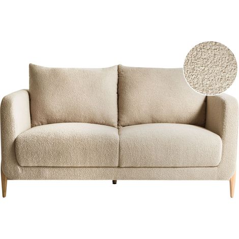 Canapé Moderne Scandinave en Bouclé 2 Places avec Accoudoirs Pieds en Bois Meuble de Salon Beige Gimo (1/5)
