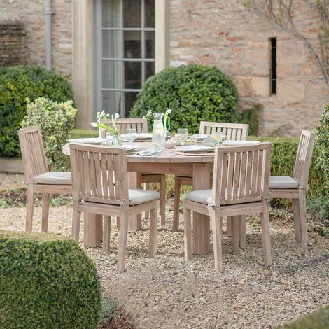 Garden Trading Porthallow Wooden Round Dining Table Large Natural 6 Seat Outdoor