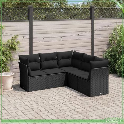 Salon de jardin 5 pcs - 3249454 - Résine tressée noire - Modulable avec rangement étanche - Coussins déhoussables (1/3)