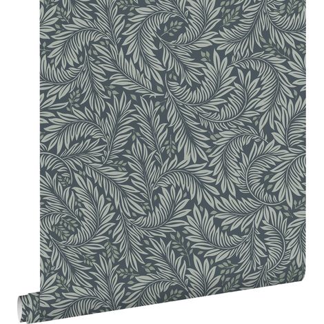 papier peint feuilles bleu gris - ESTAhome (1/5)