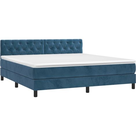 Sommier à lattes de lit et matelas Bleu foncé 160x200cm Velours vidaXL