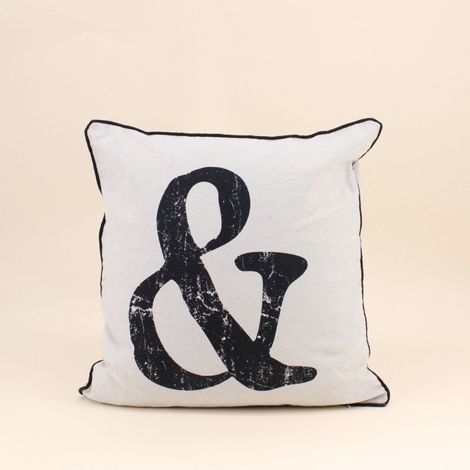 Coussin imprimé "&" noir et beige 45x45cm (1/5)