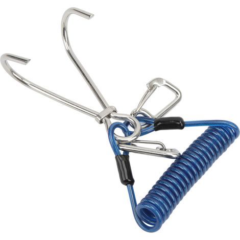 Mousqueton double en acier inoxydable pour plongée avec cordon bleu et ressort enroulé (1/5)