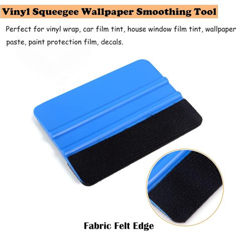 Lot de 10 raclettes en vinyle de 10 cm (4 pouces) pour l'application de films adhésifs et de papier peint teinté sur les vitres de voiture. Bordure en feutre noir bleu. (1/4)
