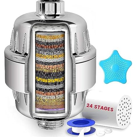 34-Stufen-Duschfilter mit Vitamin C für hartes Wasser - Duschfilter für Wasserenthärter mit austauschbarer Mehrstufen-Filterpatrone zur Entfernung von Chlor und Schwermetallen (1/5)