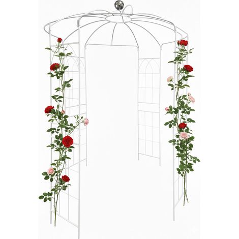 Relaxdays Rose Pavilion Metal, H x W x D: 290 x 206 x 206 cm, climbing plant support, garden, with hook, white