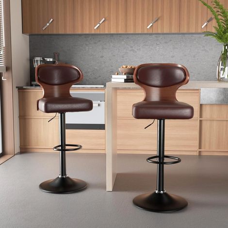 Barhocker 360 Drehstuhl Barstuhl 2er Set Braun Nussbaumholz (1/5)