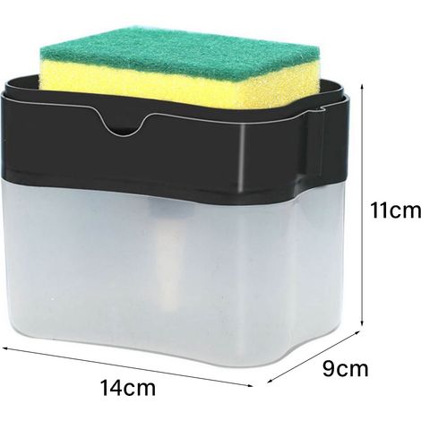 Distributeur de liquide vaisselle en plastique durable, facile à utiliser, grande capacité, noir. (1/5)