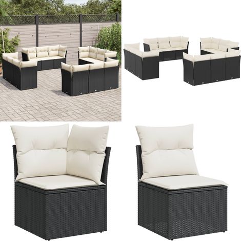 Salon de jardin 12 pcs avec coussins noir résine tressée - Salon De Jardin - Mobilier De Jardin - Salon Extérieur - Canapé D'extérieur - Set De Canapés - Home & Living (1/5)