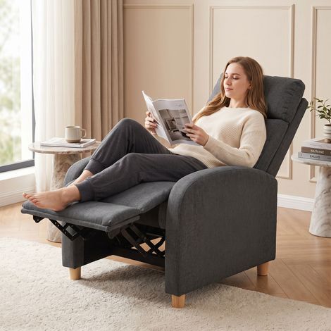 Fauteuil relax inclinable manuel à 135° avec repose-pieds en tissu, gris foncé (1/5)