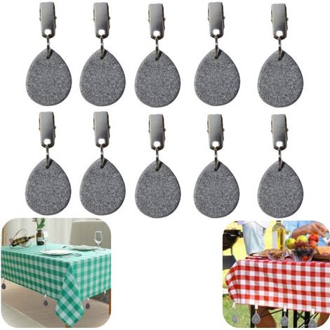 Pinces de nappe lot de 10 de 4,5 x 3,5 cm - fixations anti-vent en goutte pour pique-nique, grises (1/5)