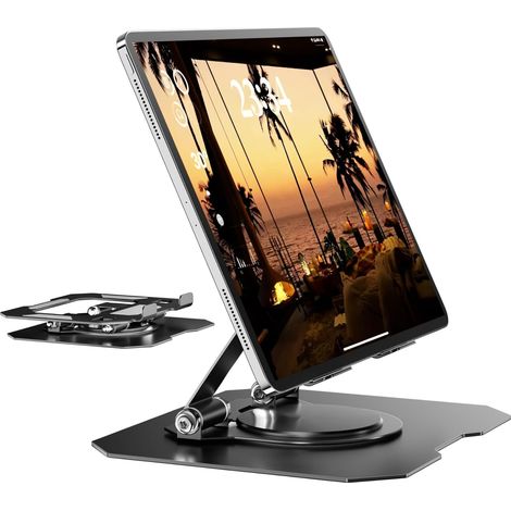 (Noir) Support Tablette Rotatif à 360°, Support de Tablette Réglable et Pliable Support Tablette Bureau Refroidissement à Sable Multi Angle Compatible avec 4 à 12,9'' iPhone iPad (1/5)