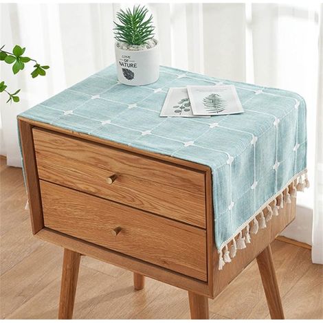 Einfacher Nachttisch mit Quasten Tischdeckenbezug Handtuch geeignet für Nachttisch Fernseher Mikrowelle Waschmaschine Kühlschrank blaue Streifen 15,7 (1/5)