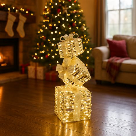 EDG Enzo De Gasperi Decoro Natale Pacco Regalo Stripes 350 MicroLed H 76 Cm L 25 Cm L 25 Cm IP44 Gold (1/4)