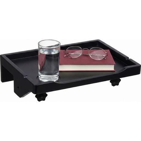 Relaxdays Nachttisch klemmbar, Bambus, H x B x T: 9 x 36 x 25,5 cm, Getränkehalter, Bettablage zum Einhängen, schwarz (1/5)
