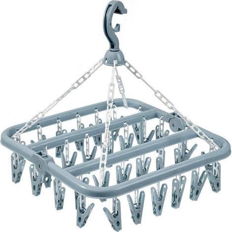 Kleiderbügel zum Trocknen von Kleidung mit 32 Clips und Tropfschutz, faltbares Hängegestell (hellblau)