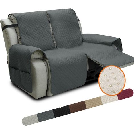 Housse de Fauteuil Relax 2 places Inclinable avec Rangement Matelassé, Dérapage Housse De Fauteuil avec Poches,Gris foncé (1/5)