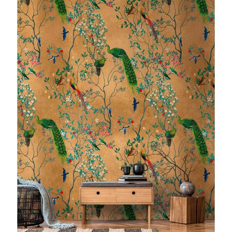 Papier peint intissé Japonais & asiatique Marron, Multicolore, Vert - 1,59 x 2,8 m (1/3)