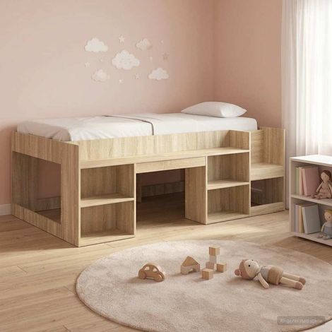 Cama Infantil con Almacenamiento Roble  90 x 200 cm