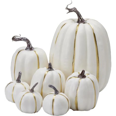 Citrouilles artificielles de différentes tailles, citrouilles en mousse, décoration de table rustique d'automne pour Halloween, Thanksgiving ou une étagère, 7 pièces (1/5)