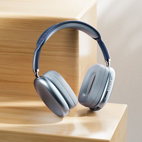 Casque Bluetooth P9 Pro Max monté sur la tête avec oreillettes stéréo sans fil en coton et chargement pratique de type C - Bleu (1/4)