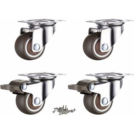 Conjunto de 4 ruedas para muebles 38 mm con freno y goma, ideal para palets (38 mm) (1/4)