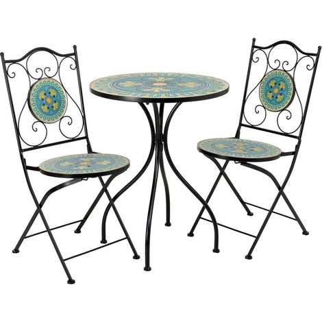 Conjunto de mesa y 2 sillas de metal 60x60x75h cm, 38x46x90h cm