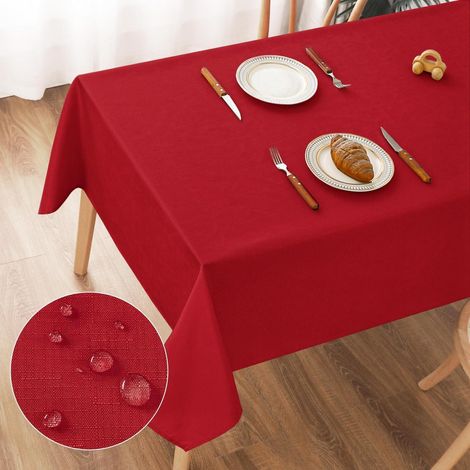 Nappe lavable aspect lin 100x140cm Rouge, hydrofuge, résistant aux rayures