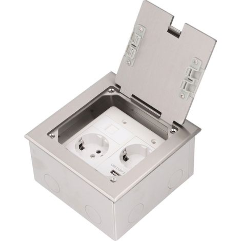 Prise de sol encastrable 2500W 16A avec 2 prises, 1 USB et 1 port informatique, boîtier électrique enterré (1/5)
