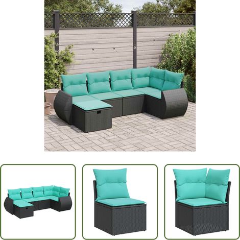 vidaXL Canapé en résine - Salon de jardin 6 pcs avec coussins noir résine tressée (1/5)